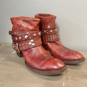Vintage Old Gringo Womens Size 7B Red Studded Leather Ankle Boots